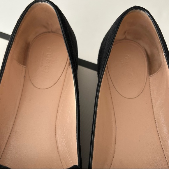 Gucci Black Leather Suede GG Marmont Fringe Ballet Flats Loafers Size 37 - Picture 9 of 13